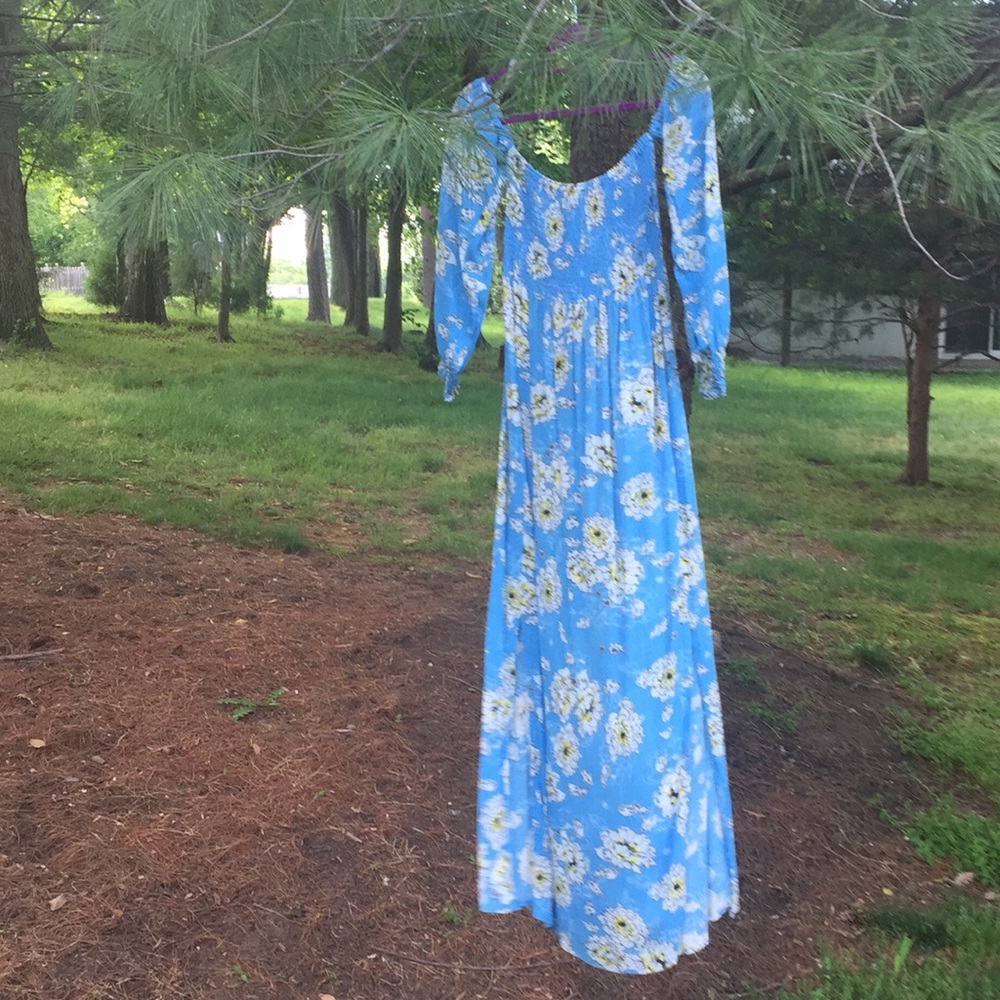 Boho Rebellion dress, M, blue with flowers